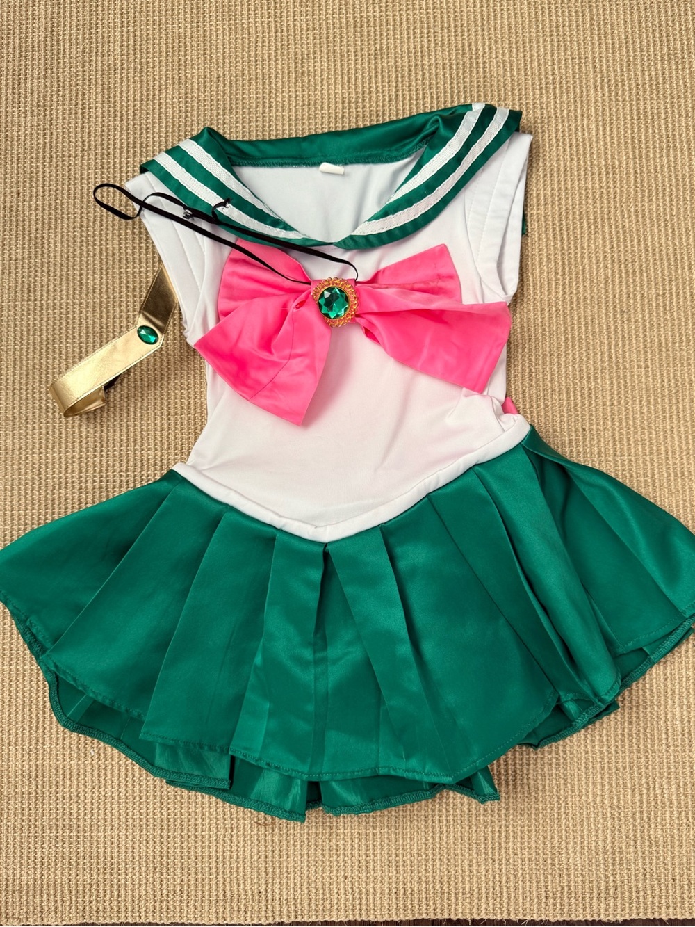 Girls' Sailor Jupiter Costume with Pink Bow, headband, and gloves